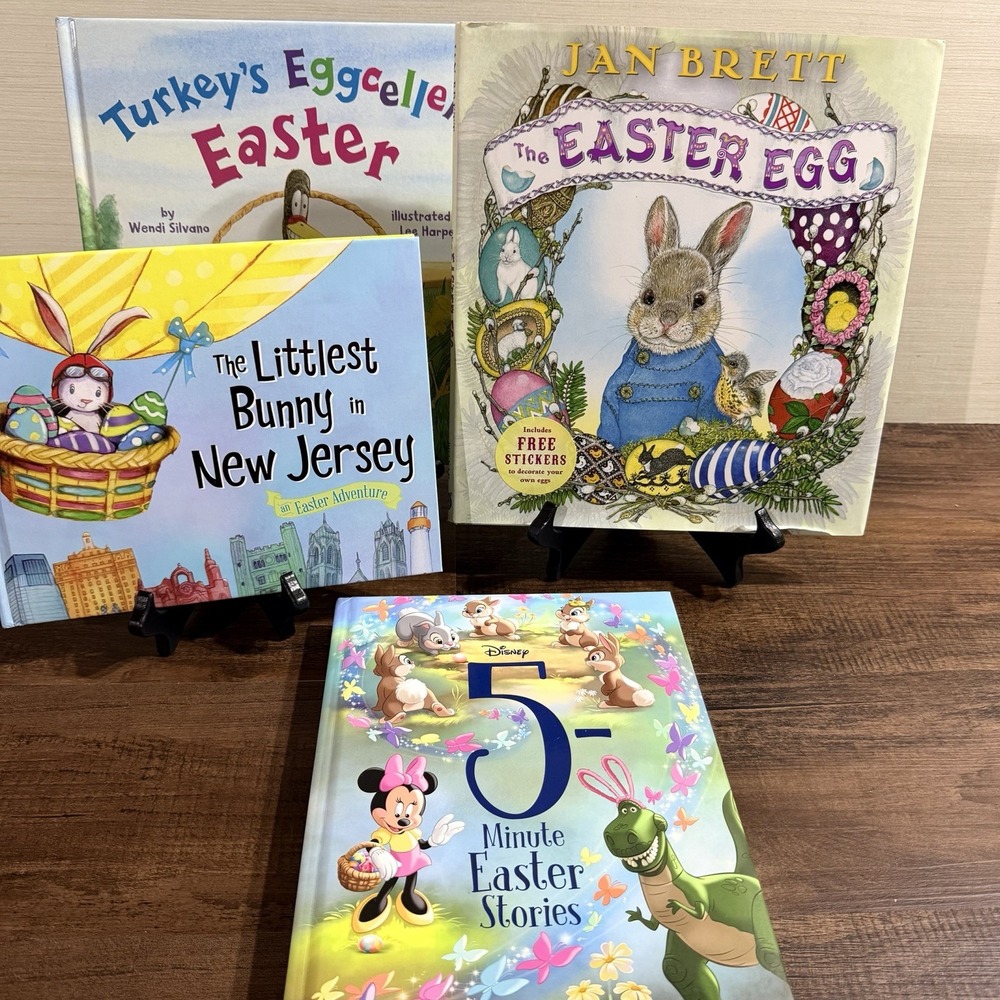 Lot of 4 Childrens Easter Books Hardcover Jan Brett Disney 5 Minute Stories